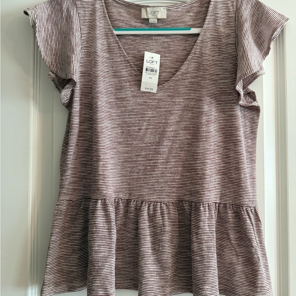 NWT LOFT Pink Peplum Blouse with Flutter Sleeves